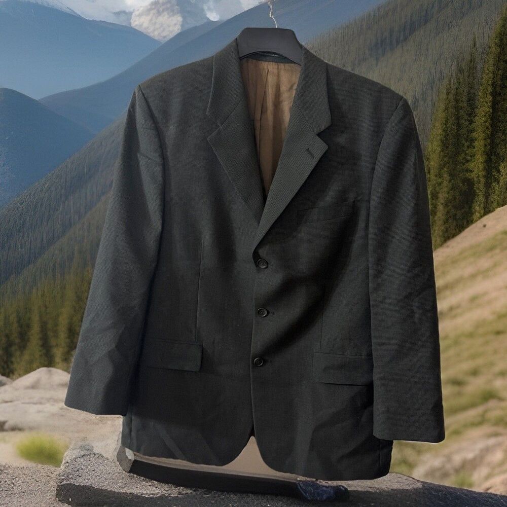 Y2k Fiori Jacket Sz42p 100%Wool Blazer Sport Coat Green Textured Canada Oldstock